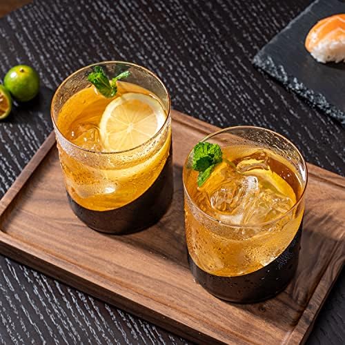 MyGift 12 oz moderna mat crna i Zlatna tonska dizajnerska čaša za koktele-dvostruka staromodna Lowball Whisky stena za piće, Set od