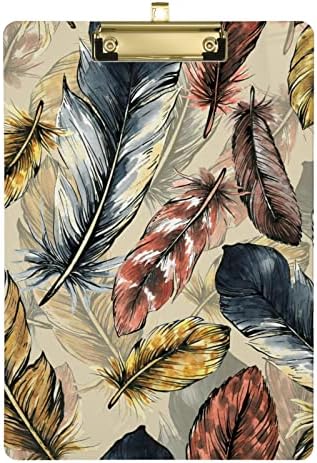 Yasala Acrylic Clipboard Floral Feather Vintage A4 Letter Size standardna tabla sa kopčama sa zlatnim metalnim kopčama niskog profila