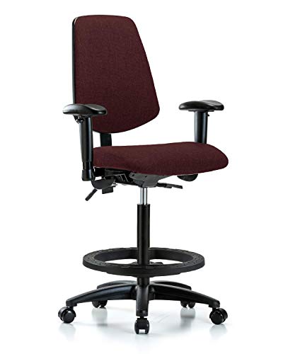 LabTech sjedeća LT41737 tkanina visoka klupa stolica sa srednjim leđima najlonska baza, ruke, crni prsten za stopala, Kotačići, bordo