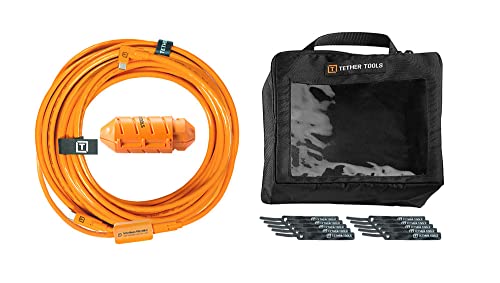 Tether Alati TetherBoost Pro USB - C kablovski sistem pod pravim uglom 31 ft. sa osnovnim kontrolerom, & Tetherguard produžetak Lock-Orange