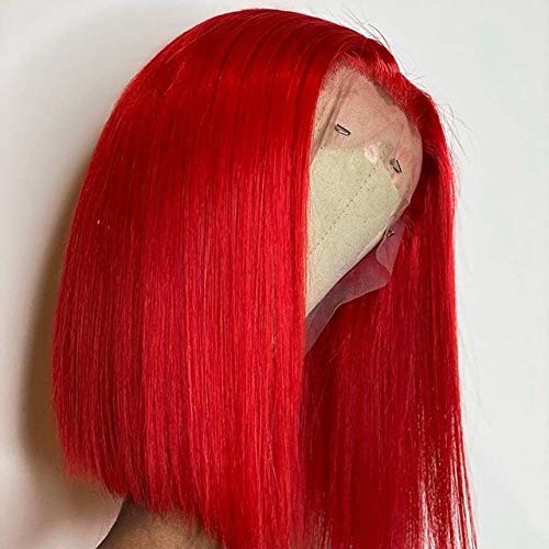 Smartinnov Crvene Bob perike brazilska ljudska kosa 10 inča svilenkasta ravna 13x1 čipkasta prednja perika Crvena Remy kosa Bob perike srednji dio 150% gustina prethodno Počupana dječjom kosom brazilska Djevičanska kosa Crvene Bob perike