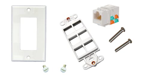 NBG LAN 2 paket dekora Jednokrevetne bande sa 6-portnim središnjom pločom & UTP 90 ° Regularni taster Jack Cat.6 Boja-bijela, 5-pakovanje