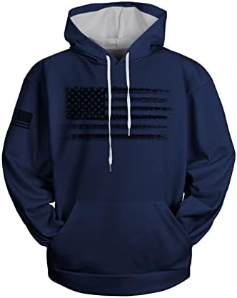 H HYFOL grafički duksevi za muškarce USA zastava American Patriotic Duge džepni pulover dukseri