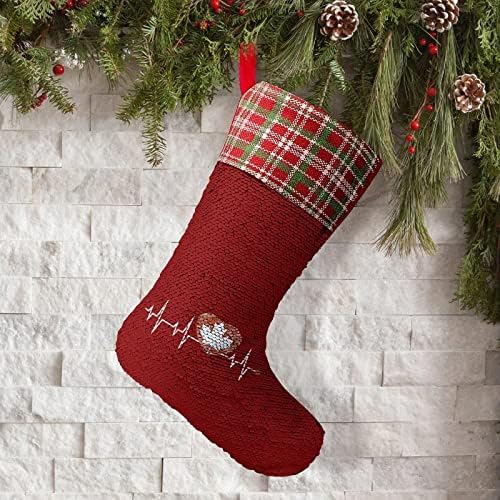 Kanada Day Heartbeat Sequin Božićni čarapa sjajni zid viseći ukras za ukrašavanje za Xmas Tree Holiday Party