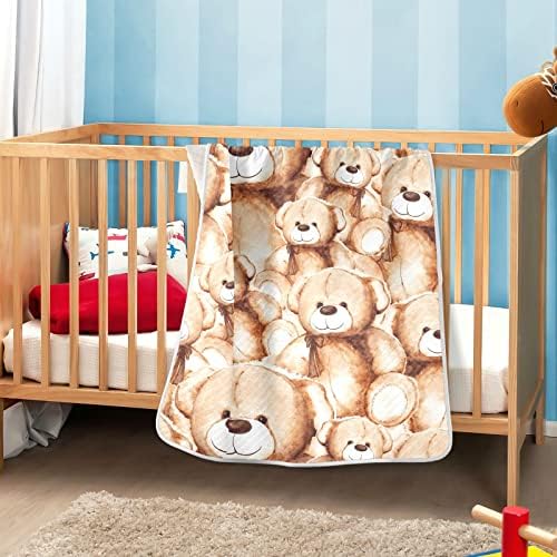 Swaddle pokrivač Teddy Bear Pamučni pokrivač za novorođenčad, primanje pokrivača, lagana mekana pokrivačica za krevetić, kolica, raketa,