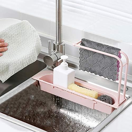 Besponzon Organizator sudoperi za pranje ružičaste boje ružičasti komar koji se može proširiti za prekomjerni ušteda kućna zbirna prostora potaknuta spužva kontratop kršene teleskopske suđe