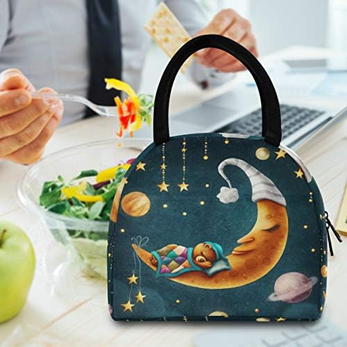 YYZZH uspavani medvjed na Mjesecu viseća zvijezda Planet svemir Zvjezdana noć izolirana patentna torba za ručak Cooler Meal Prep torba