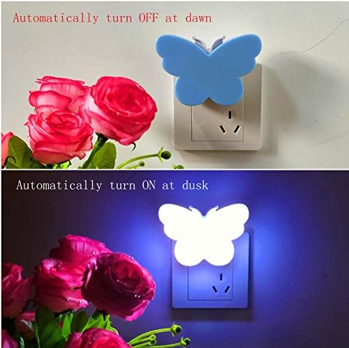 SYCYULAN Cute Butterfly LED Plug-In noćno svjetlo za djecu, meki plavi sjaj, uključite se u zidnu noćnu lampu sa senzorom od sumraka