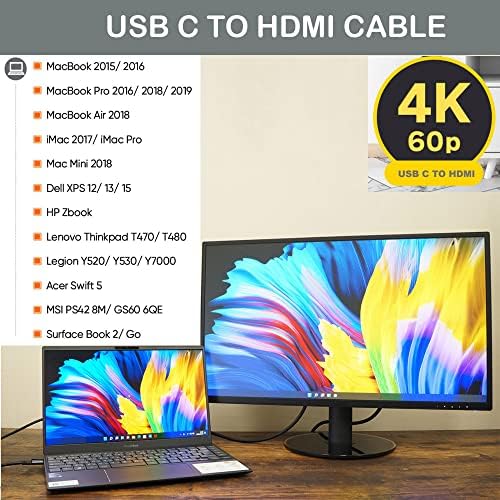 USB C u HDMI kabl 6ft sa IC, 4k @ 60Hz Type-C do HDMI za MacBook Pro / Air, IMAC, Galaxy S20 S10 S9 S8, površina, dell, HP, MacBook