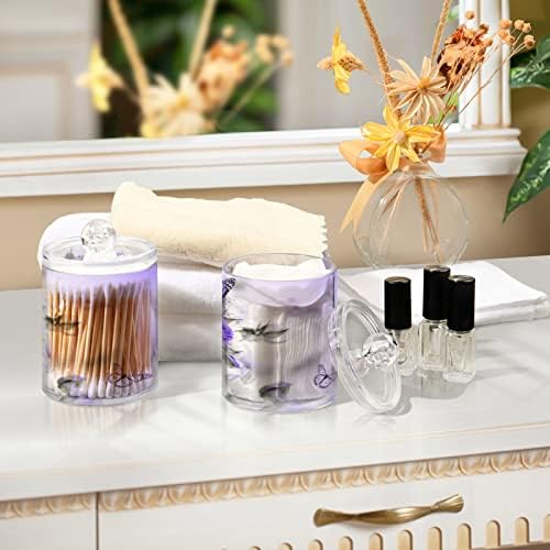 Alaza 2 Pack Qtip Držač Dispenzer Purple Butterfly Iris Rose Cvijet Kupatilo Organizator Organizator za pamučne kuglice / bris / jastučići / konac, plastične staklenke za apoteke za ispraznost