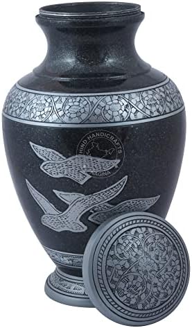 Hind HandicRafts Srebrna gornja granica leteći ptica ugravirana odrasla kremacija urnu za ljudski pepeo - ručno izrađeni pogrebni memorijalni pepeo urn - velika ukopa urnu - uključena