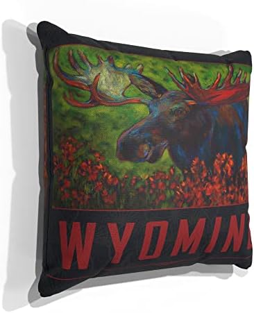 Wyoming jesen Moose Canvas Throw jastuk za kauč ili kauč kod kuće & ured iz ulja slika umjetnika Kari Lehr 18 x 18.