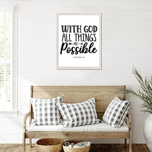 RUSTIC Chic Style Drveni zidni znak sa Biblijem stihom s Bogom Sve su sve stvari mogući bijeli okvir Drvena ploča za gaz za garnituru