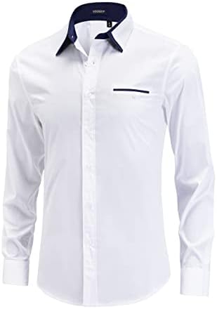 Hisdern Muške košulje dugih rukava Čvrsta poslovna zvanična košulja Regularna fit casual gumba dole dvostruka košulja kože