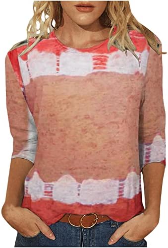 3/4 majica za rukave za teen djevojke brodski vrat gradijent bojablock print casual tie dye bluza majice za žene 2023 4k