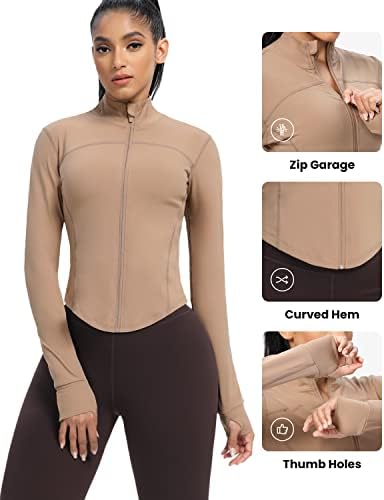 AVGO ženske obrezivanje jakne za vježbanje Zip Slim Fit Atletic vrhovi sa rupama od palca