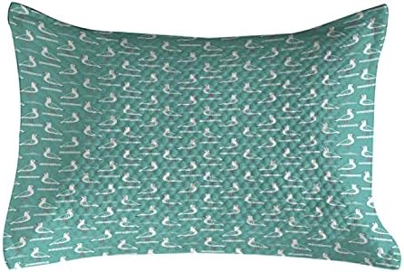 Ambesonne Bird quild jastuk, ritmički crtani stil simetrično raspoređeni oblaci galebovi uzorak, standardni naklopac tajne za kuhanje za spavaću sobu, 30 x 20, tamna morska ploča blijeda Ruby