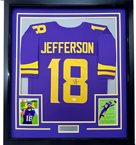 Uokvireni autografirani / potpisan Justin Jefferson 33x42 Minnesota Color Rush Football Jersey JSA COA