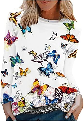 Ženska casual okruglica s dugim rukavima od ispisane labave majice bluza Boho cvjetni ispisani labavi bluze
