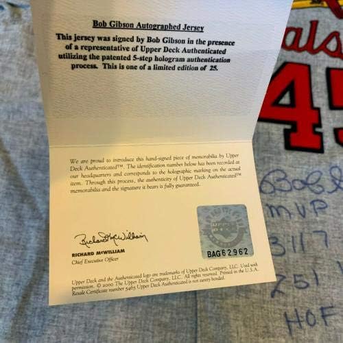 Bob Gibson potpisao je upisali ugrađene drevne palube St. Louis Cardinals Džersey Uda Gornja paluba - autogramirani MLB dresovi