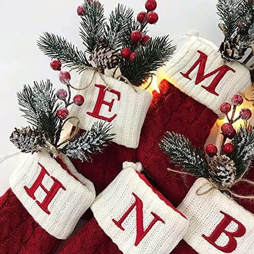 Wllpng Mini božićne čarape pletene vezeno početno pismo Xmas čarape A-Z crvene božićne čarape sa monogramom Viseći čarape za porodičnu