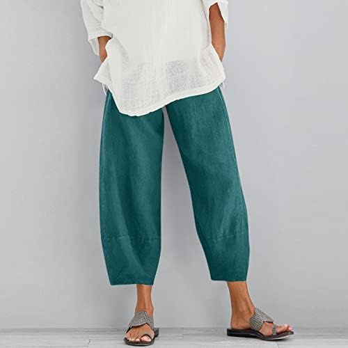 Ljetne pantalone za žene pamučne posteljine elastične struke lagane casual hlače Retro cleare chued print širokim ležaljkama