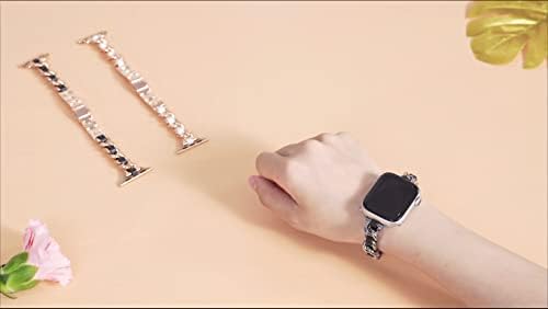 Kompatibilan sa Apple Watch Band 41mm serija 7/6/5/4 40 mm narukvica za žene za žene, tanki metalni kaiš za tkanje kože kompatibilan sa 38 mm iPhone iWatch serija 3/2/1 Grejnica srebrna / crna