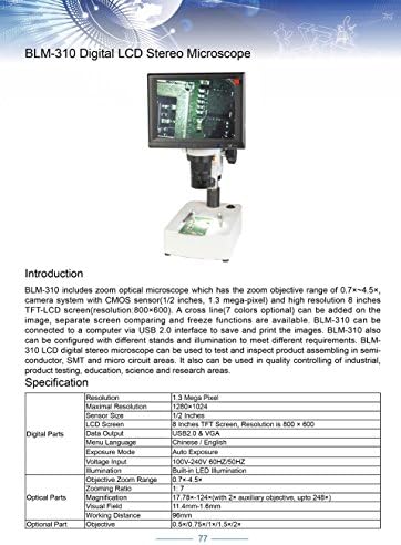 BestScope BLM - 310 digitalni Stereo Zoom mikroskop sa 8 TFT LCD, 17.78 X-124x uvećanje, 0.7 x-4.9 x zoom Objective, gornji LED osvjetljenje,