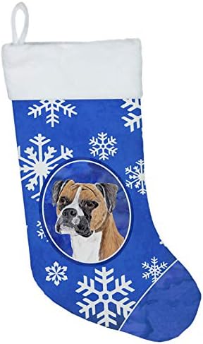 Caroline's SC9390-CS Boxer zimski snježni pahulji Holiday Božićna čarapa, Kamin Viseće čarape Božićna sezona Party Decor Decor Obiteljski odmor,