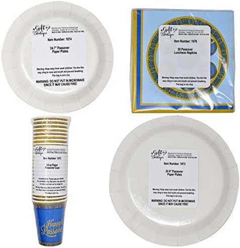 Poklon Boutique Pasha Set papirnog posuđa za jednokratnu upotrebu 24 9 Seder ploče 24 7 ploče 24 9 oz šoljica i 50 salveta za ručak