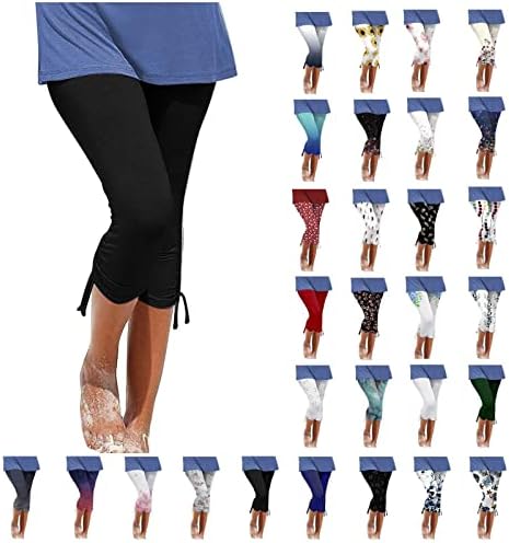 USECee Womens Capri Yoga gamaše Ljeto Visoke strukske hlače Boho cvjetne print pantalone za crtanje bočne vježbe