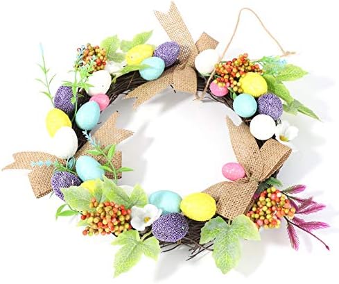 Uskršnji venac, veštački venac sa jajima i cvijećem, vrpcom i višnja bobicama, ukrasna vijenac proljeće / ljeto, ulazna vrata ili