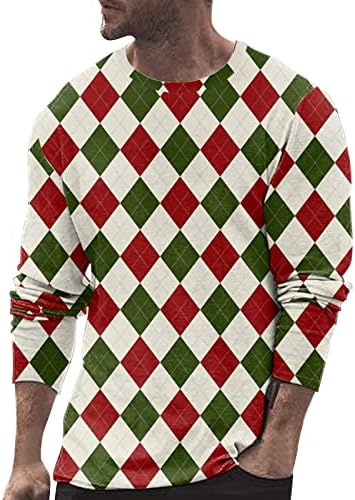 Wocachi božićne majice s dugim rukavima za mens, Xmas 3D geometrijska grafička grafička grafika Crewneck Tee Tops Party Sports Sports