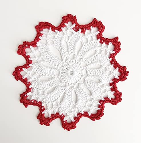 Fannco Styles Handmade Crochet Pamuk Whirlwind Dvo-tonski pletiva 6 okrugli, dvodijelni - Crveni podlozi za svakodnevnu upotrebu,