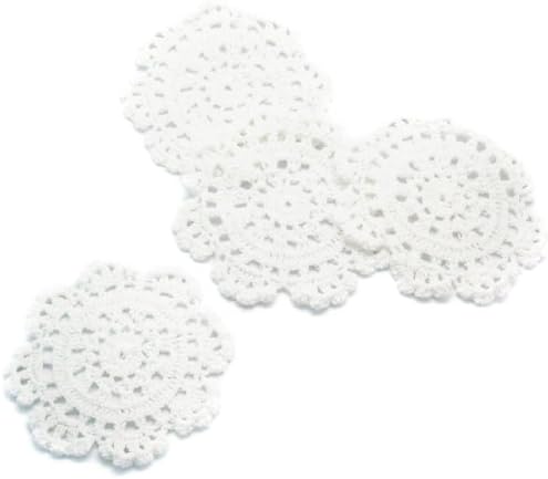 Kilofly ručno izrađena krošnica okrugla pamuk čipkasti stol placemat doilies weet pack [set od 4], medaljon, 9,8 x 9,6 inča, bijeli