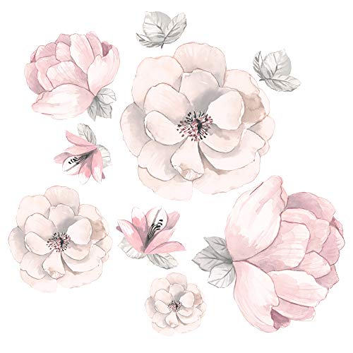 Janjetina i brvna potpis Botaničke bebe ružičaste / sive akvarelne cvjetne zidne naljepnice