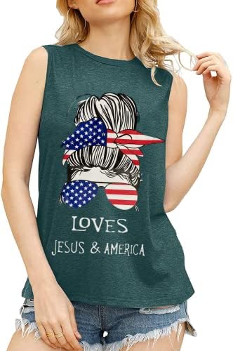Ženska američka stanka zastava 4. jula Patriotske neuredne platnene grafike voli košulju za ispis slova Isusa i Amerike