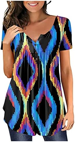 Ženske vrhove plus veličina Sakrij trbušni tunički kratki rukav majica 2023 Ljetni Henley Slatke majice Dressy casual bluze