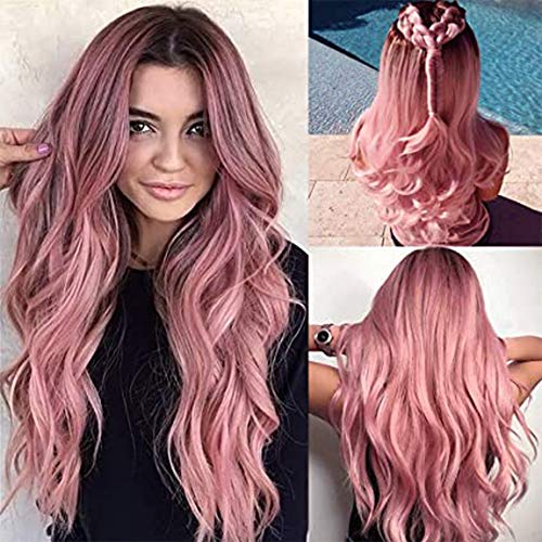 JOOLER Pink Wigs for Women Pink wigs Ombre Wigs Long Pink Wigs prirodna boja kose perike srednji dio 24 inča perika otporna na toplotu