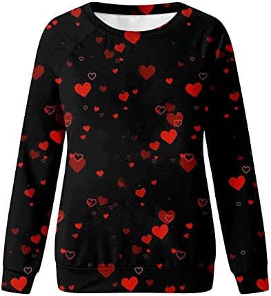 JJHAEVDY žena Dan zaljubljenih košulja okrugli vrat vrhovi Dugi rukav pulover Ljubav Srce grafički duksevi par majice vrhovi