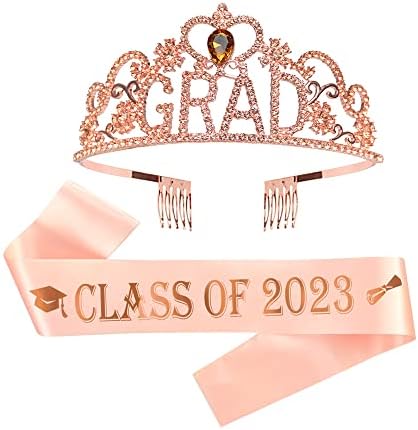 GotGala 2023 materijal za diplomske zabave Rose Gold Matura princeza Grad kruna Tiara i klasa 2023 krila za mrlje za djevojčice diplomirane studente za 2023 dekoracije za diplomske zabave