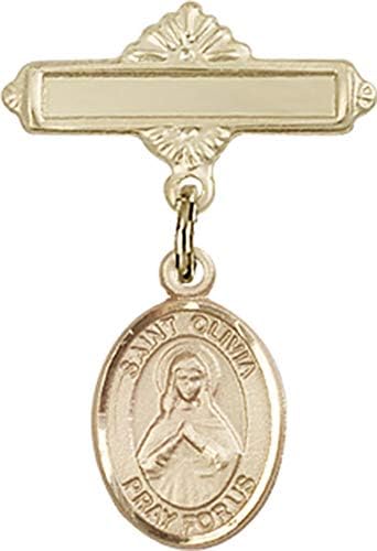 Jewels Obsession Baby Badge sa šarmom St. Olivia i poliranom značkom / 14k Zlatna značka za bebe sa šarmom St. Olivia i poliranom značkom-proizvedeno u SAD-u
