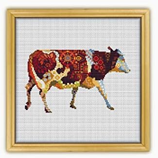Krava CS1160-broje Cross Stitch KIT # 3. Konci, igle, tkanina, obruč za vezenje, konac za igle, makaze za vezenje i štampani uzorak u boji unutra.