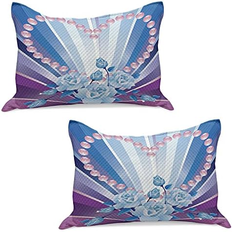 Ambesonne Pearls Pleteni jastuk za kilt, Tema zaljubljenih, umjetnički ruže srce na prugastom mladenkom pozadinu, standardni poklopac jastuka kraljeva za spavaću sobu, 36 x 20, plava ljubičasta ružičasta