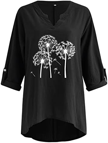 Turiste tunike za žene koje treba nositi sa gamašima dugih rukava s dugim rukavima majicama maslačka tiskanih vrhova pamučne platnene bluze
