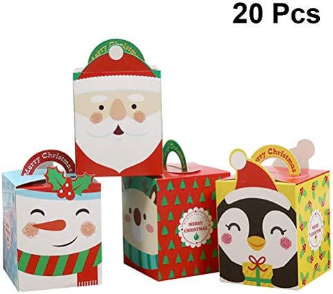 20pcs božićni prenosivi Apple kutije DIY keksi keksi pakiranja kutije za papir poklon kontejner bomboni slatkiši materijali za zabavu slatkiša (plavi snjegović, zeleni santa, crveni vijak i žuti pingvin, 5kom za svaki