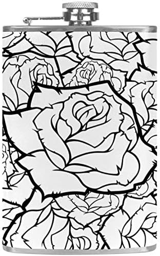 Hip tikvica za tečnost od nerđajućeg čelika nepropusna sa lijevkom 7.7 Oz kožna navlaka odlična poklon ideja tikvica-Crna Bijela ruža