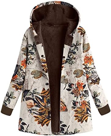 Nokmopo duge jakne za žene dugih rukava s kapuljačom debeli kompozitni plišani vintage cvjetni print plus jakna s kapuljačom