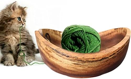 Joyeee drvena posuda za pređu, Prijenosna ručno rađena posuda za pletenje vune i dodataka, dizajn širokih usta u obliku broda za DIY
