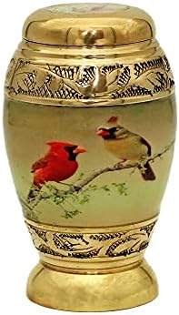 HLC prekrasan mali mesing kardinalni par ptica naklanjanje urn qnty 1 - Budite urne za ljudski pepeo sa 1 baršunastim kutijama-mini čuva - mirna ugravirana mini spomen-povoljna urna